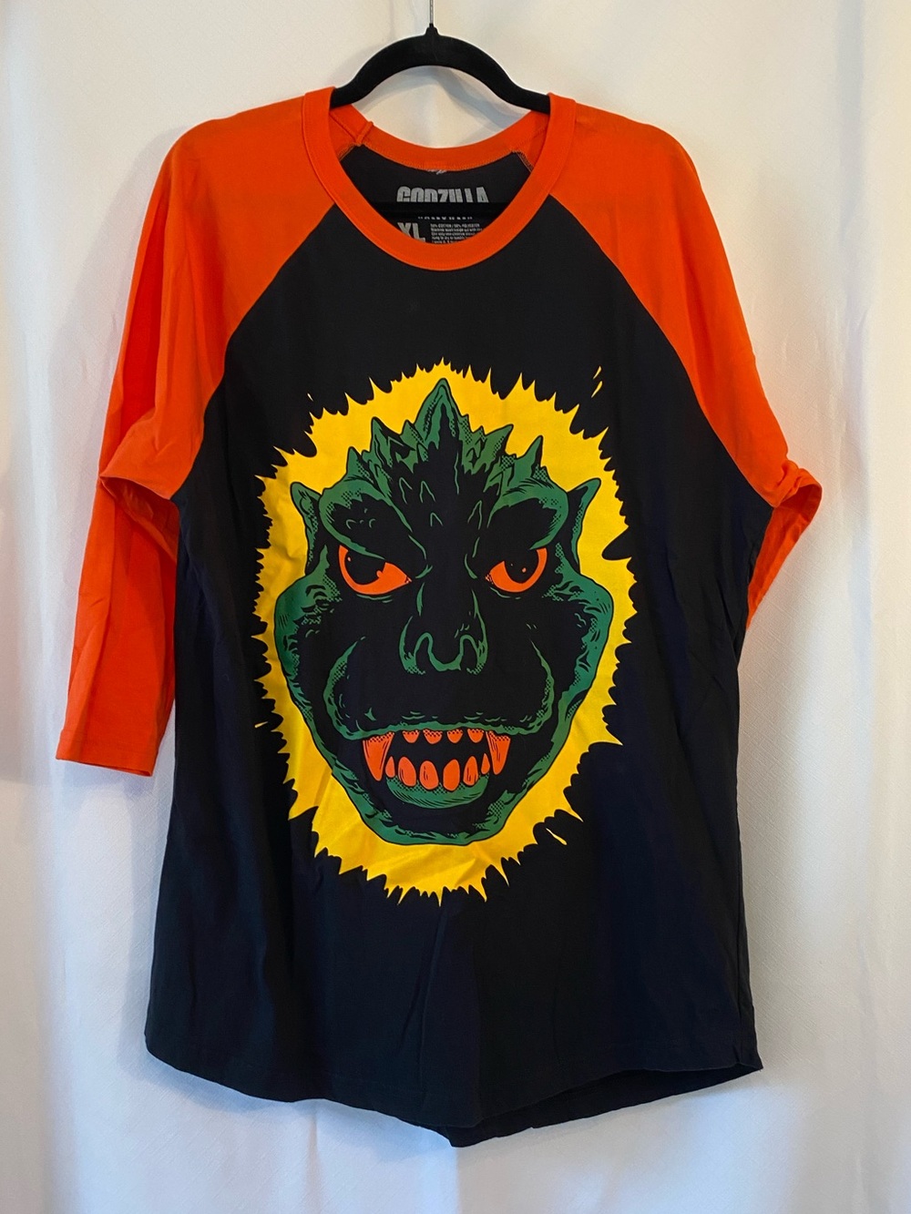 Fright-Rags Godzilla Halloween Black & Orange Raglan Graphic Baseball Tee XL